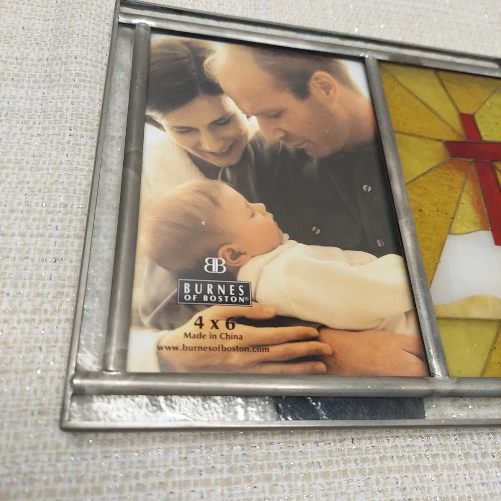 Burnes of Boston Stained Glass Cross‎ Bible Picture Frame 4x6 Religious Decor